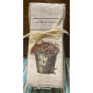 Mary Lake Thompson Linen Seashell Bucket Napkins Set‎ Of 6 NEW 18 X 18 Beach